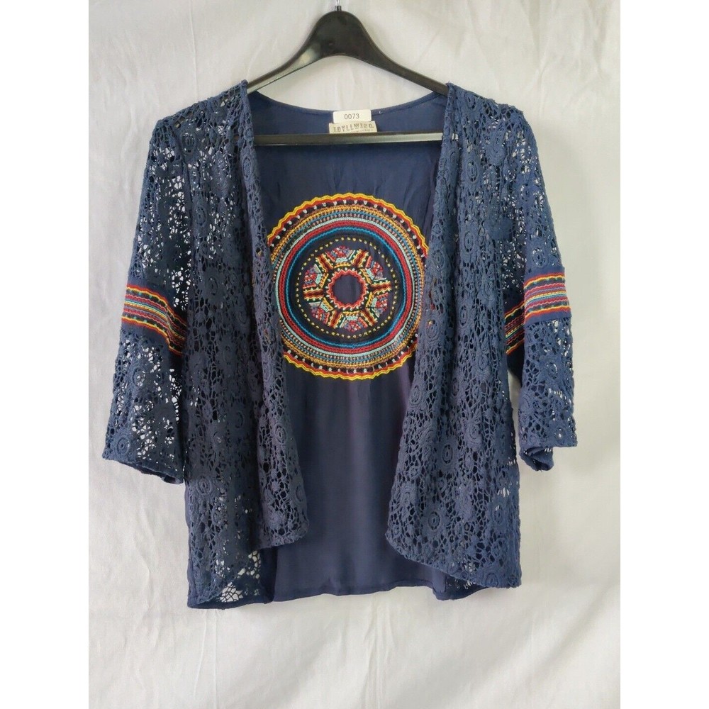 Idyllwind by Miranda Lambert Women's Crocheted Cardigan Blue Open Front Size S/M